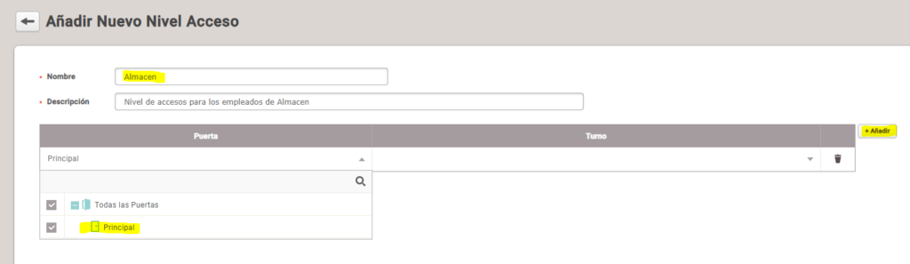 Bioentry configurar nivel de accesos