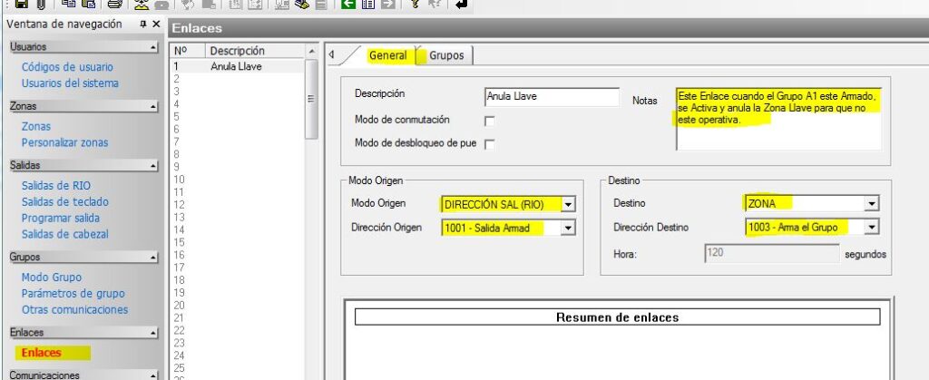 Dimensión enlace a zona Llave